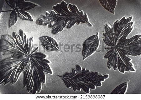 Glass leaf design etched background. Backdrop of beautiful transparent glass pattern of leaf design