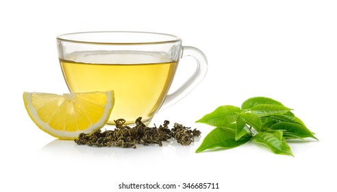 Glass Of Lemon Tea On White Background