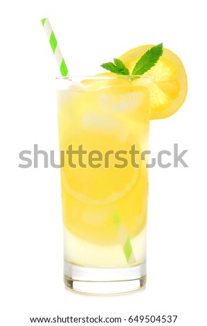 Glass of lemonade with straw isolated on a white background