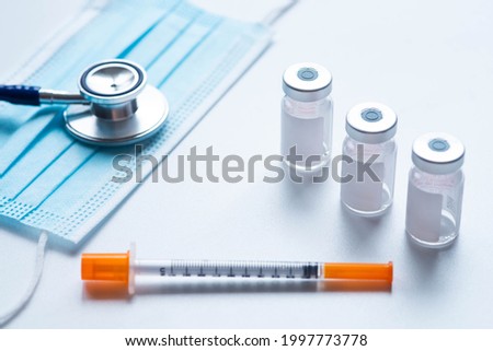 Glass Medicine Vial And Pills, Glass Medicine Vial And Botox Syringe, Vaccination And Immunization