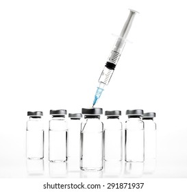 Glass Medicine Vials and botox hualuronic collagen or flu syringe.