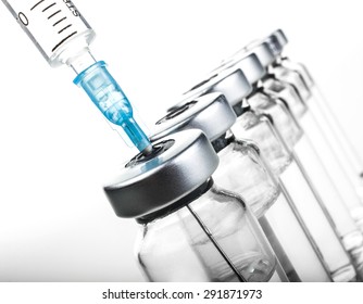 Glass Medicine Vials botox and hualuronic collagen or flu syringe.