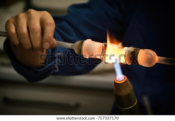 Glass\
melting during production of chemistry\
glassware
