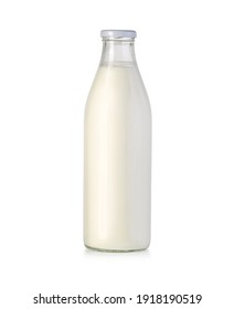 Glass Milk Bottle Isolated On White With Clipping Path