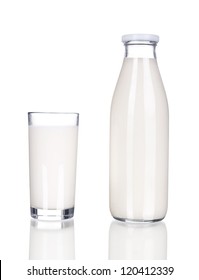 Glass Of Milk And Bottle On White Background