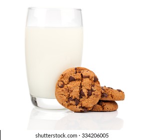 Glass Of Milk And Cookies Isolated On White