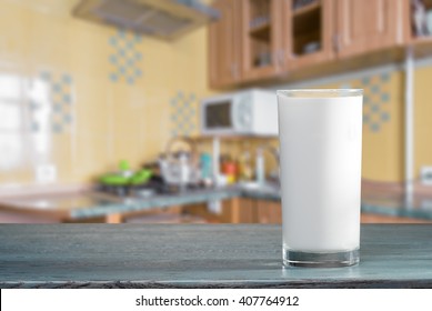 Glass Of Milk On The Kitchen Table