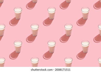 Glass Of Milk Seamless Pattern.