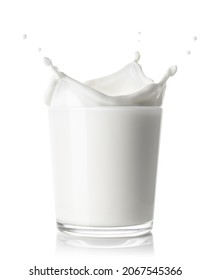 glass of milk with splash crown isolated on white background - Shutterstock ID 2067545366