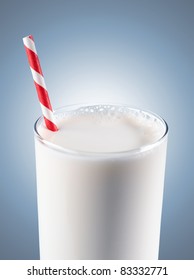 Glass Of Milk With Striped Red Straw