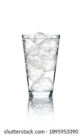 Glass Of Mineral Carbonated Water With Ice Cubes. Isolated On White Background