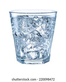 Glass Of Mineral Carbonated Water With Ice. With Clipping Path