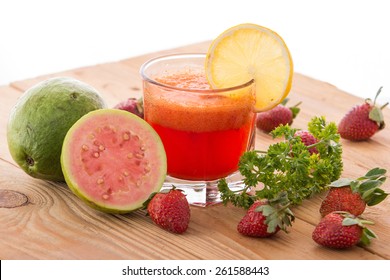 A Glass Mix Of Strawberry And Guava Smoothie