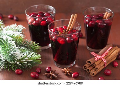 Glass Of Mulled Wine With Cranberry And Spices, Winter Drink