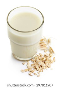 Glass Of Oat Milk Isolated On White Background