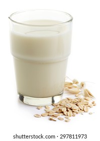 Glass Of Oat Milk Isolated On White Background