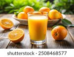 Glass of orange juice. Glass of orange juice on a wooden table