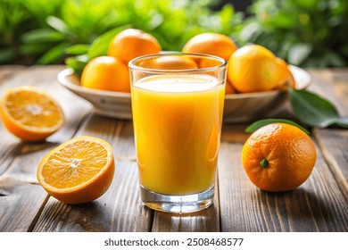 Glass of orange juice. Glass of orange juice on a wooden table - Powered by Shutterstock