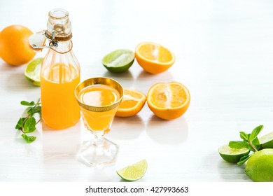 Glass Of Orange Liqueur. Selective Focus