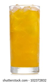 Glass Of Orange Soda With Ice On White Background