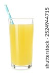 Glass with pineapple juice and straw isolated on white