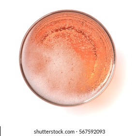 Glass Of Pink Champagne Isolated On White Background, Top View