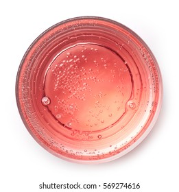 Glass Of Pink Soda Drink Isolated On White Background. From Top View