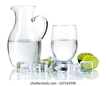 Glass Pitcher Of Water And Glass Isolated On White