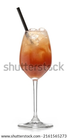 glass of plum juice cocktail isolated on white background