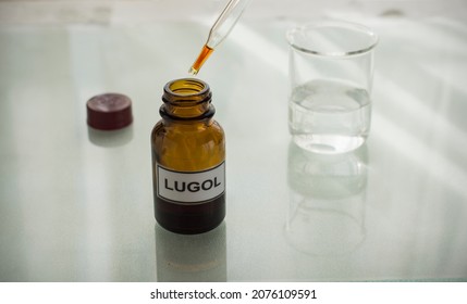 Glass Pot With Lugol. Iodine In A Dropper.