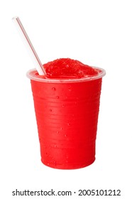 Glass Of Red Slushie White Background