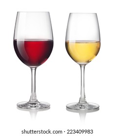 Glass Of Red And White Wine On A White Background