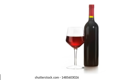 Glass Of Red Wine And A Bottle Isolated Over White Background