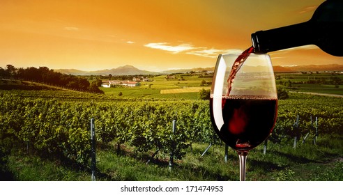 Glass Of Red Wine In The Country