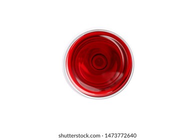 Glass With Red Wine Isolated On White Background, Top View