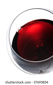 Glass Of Red Wine View From Above Close-up Isolated Over White Background