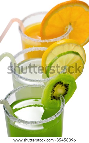 Glass of refreshing different sort juice.