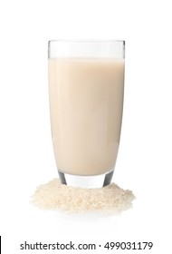 Glass Of Rice Milk Isolated On White