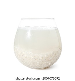 Glass Of Rice Water On White Background