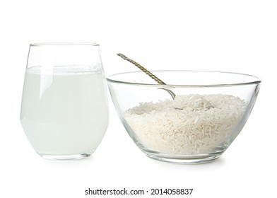 Glass Of Rice Water On White Background