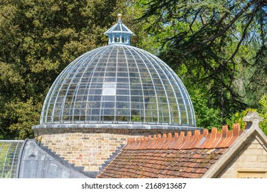 Glass roof dome of greenhouse consisting of rectangular panels