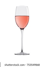 Glass Of Rose Pink Wine Isolated On White Background