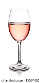 Glass Of Rose Wine On White Background