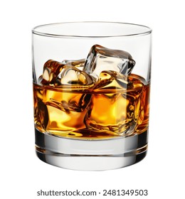 Glass of scotch whiskey and ice on a white background - Powered by Shutterstock