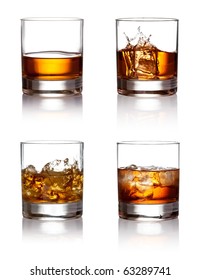 Glass of scotch whiskey and ice  on a white background