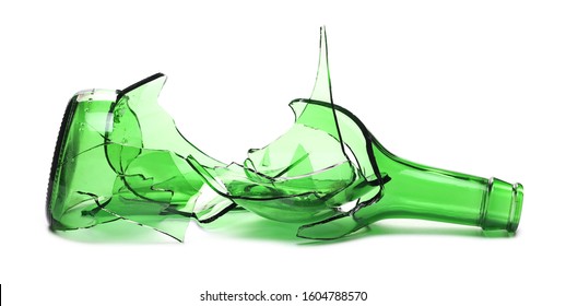 Glass Shards, Broken Wine Bottle Isolated On White Background