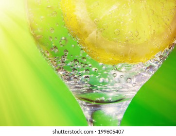 Glass Of Sparkling Mineral Water With Lemon