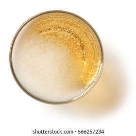 Glass Of Sparkling Wine Isolated On White Background, Top View