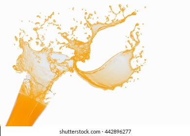 Glass Of Splashing Orange Juice With Its Fruits Isolate White Ba