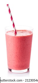 Glass Of Strawberry Smoothie Isolated On White Background